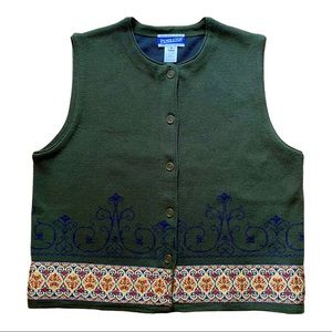 PENDLETON Women’s Green Wool Blend Button Vest Sz M Embroidered Tapestry Top